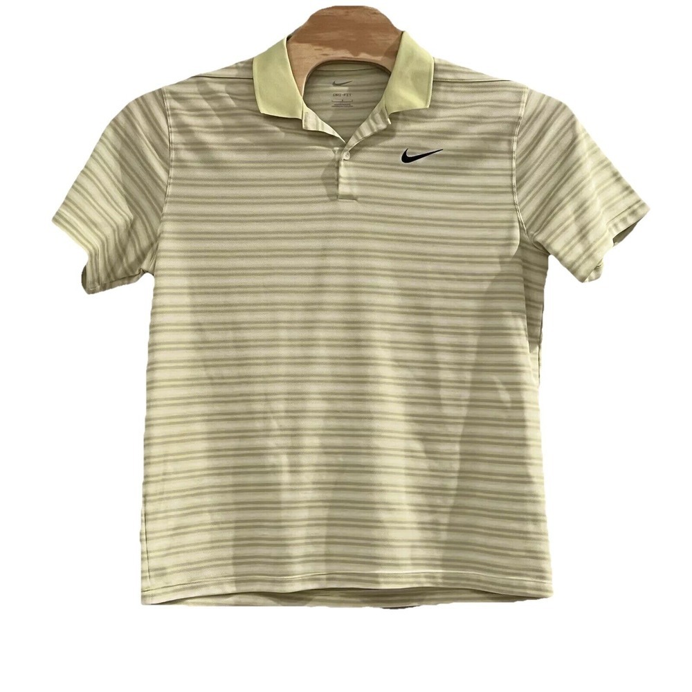 Nike Men's Large‎ Dri-Fit Lime Green And Grey Stripe Polo Golf Shirt